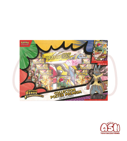 Coffret Pokémon Collection Poster Premium Méga-Lucario – Héros Transcendants ME02.5 – 10 Boosters