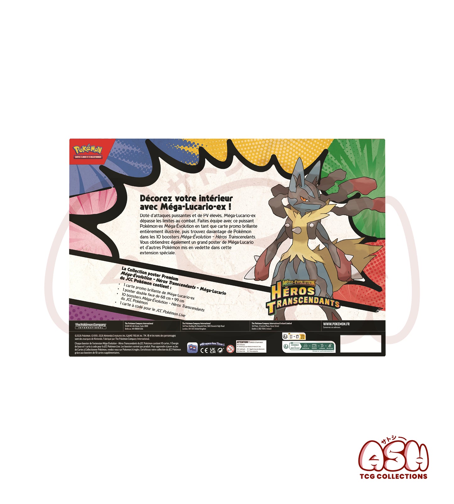Coffret Pokémon Collection Poster Premium Méga-Lucario – Héros Transcendants ME02.5 – 10 Boosters