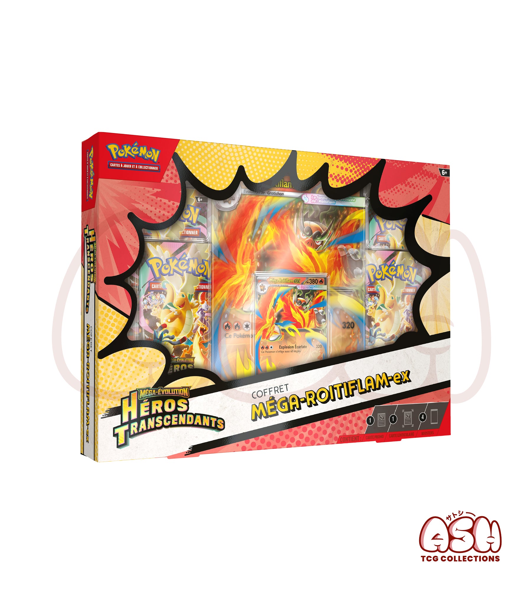Coffret Pokémon Méga Roitiflam Héros Transcendants côté