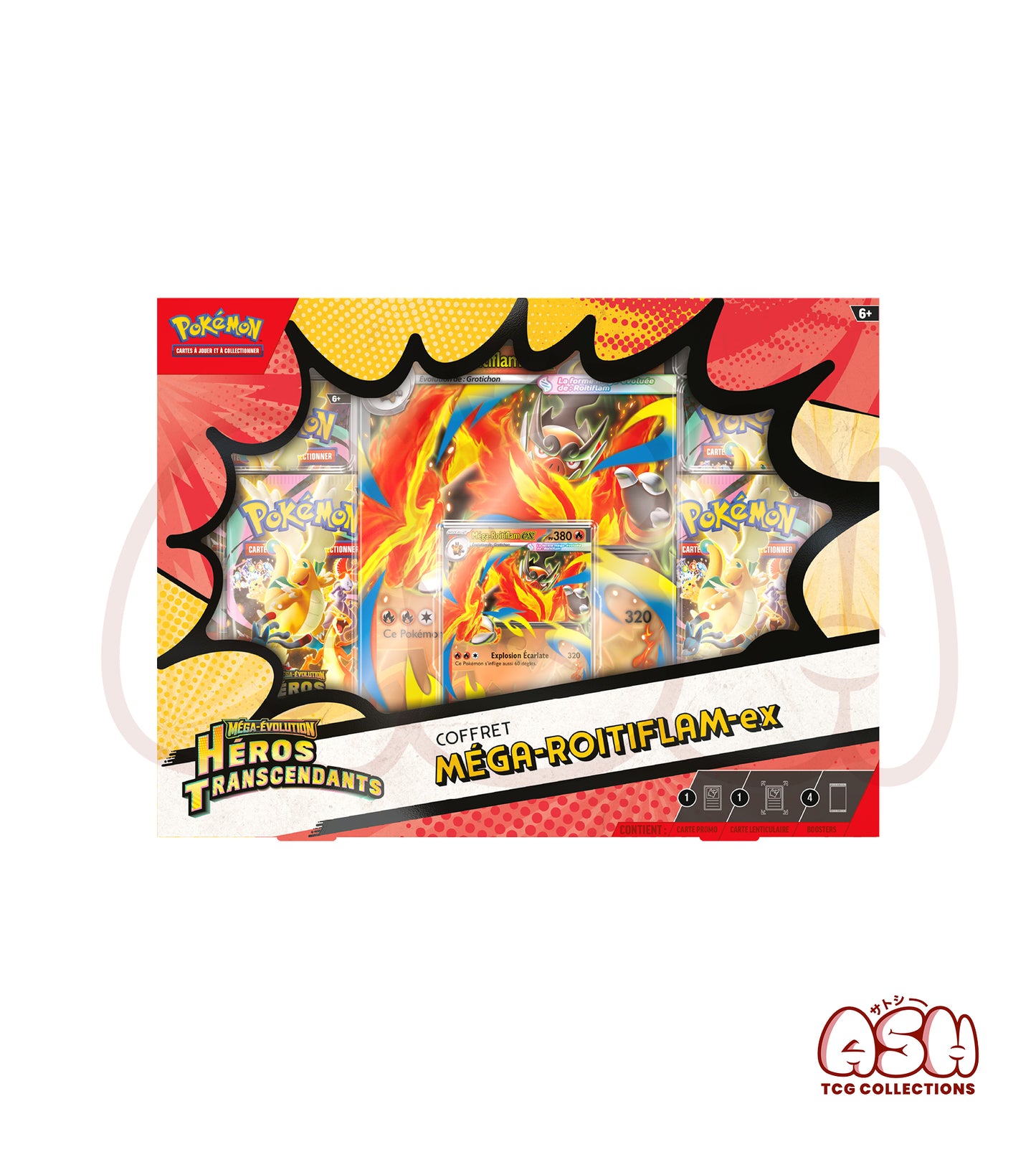 Coffret Pokémon Méga Roitiflam Héros Transcendants face