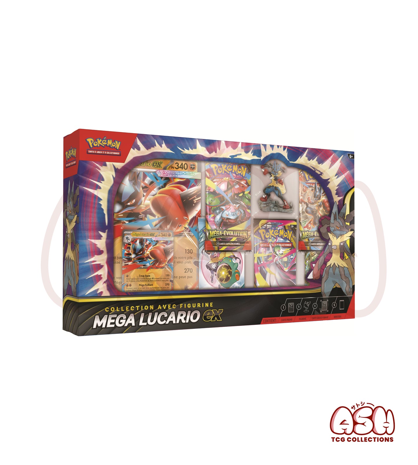 Coffret Pokémon Méga-Lucario Ex – Méga-Évolution – 5 Boosters + Figurine