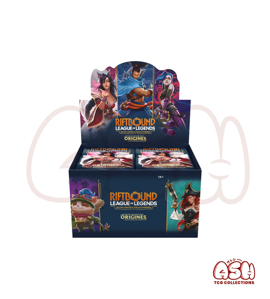 Display Riftbound League of Legends Origines FR contenant 24 boosters du TCG officiel face