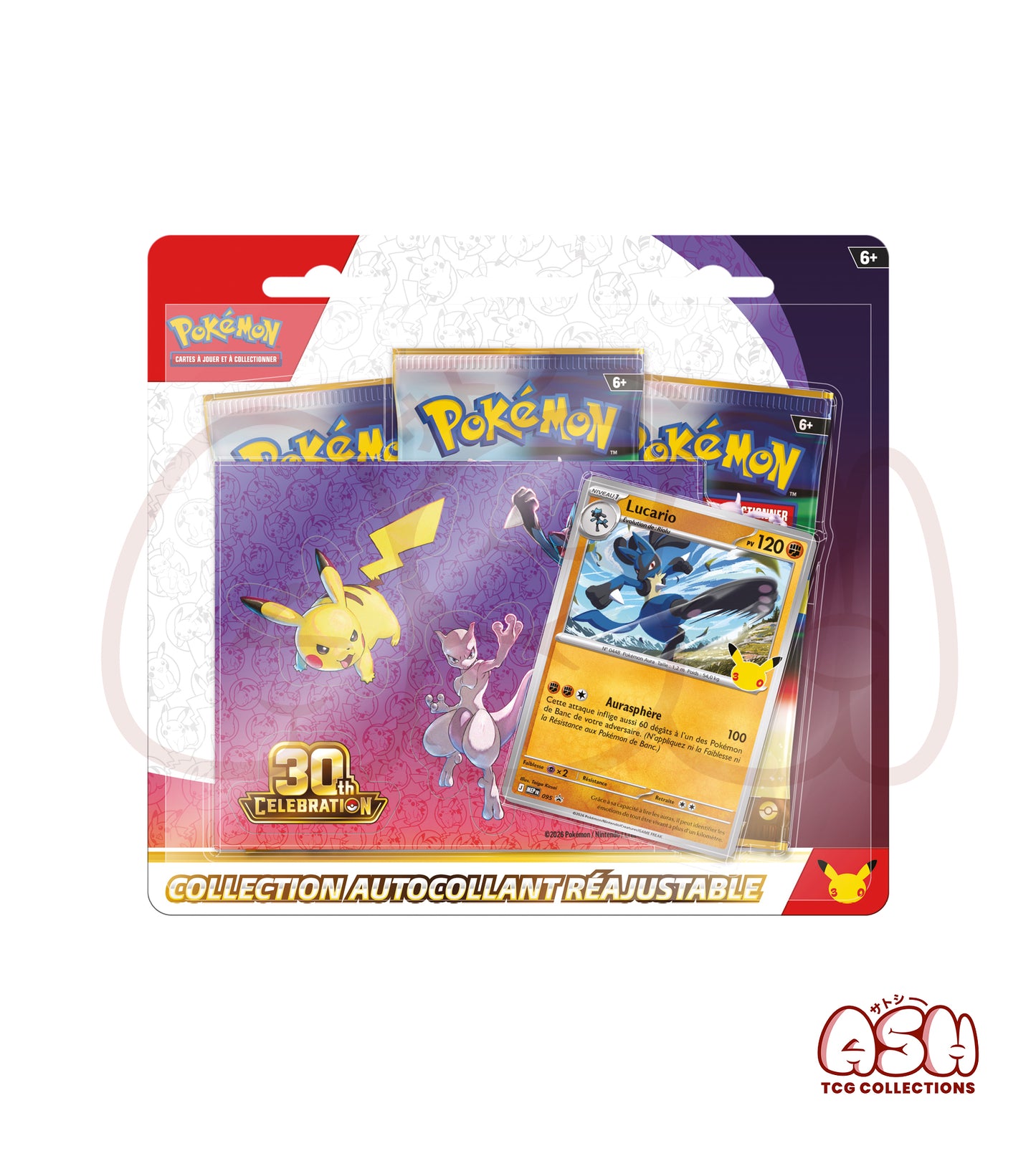 Tripack Pokémon Lucario 30e Anniversaire face